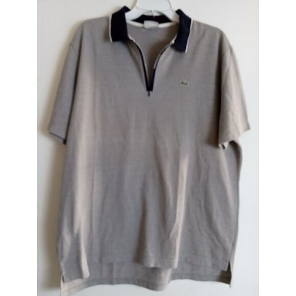 Lacoste Sport Men Grey Blue Trim Polo 1/4 Zip Short Sleeve Shirt size 7 or XXL - Picture 1 of 11